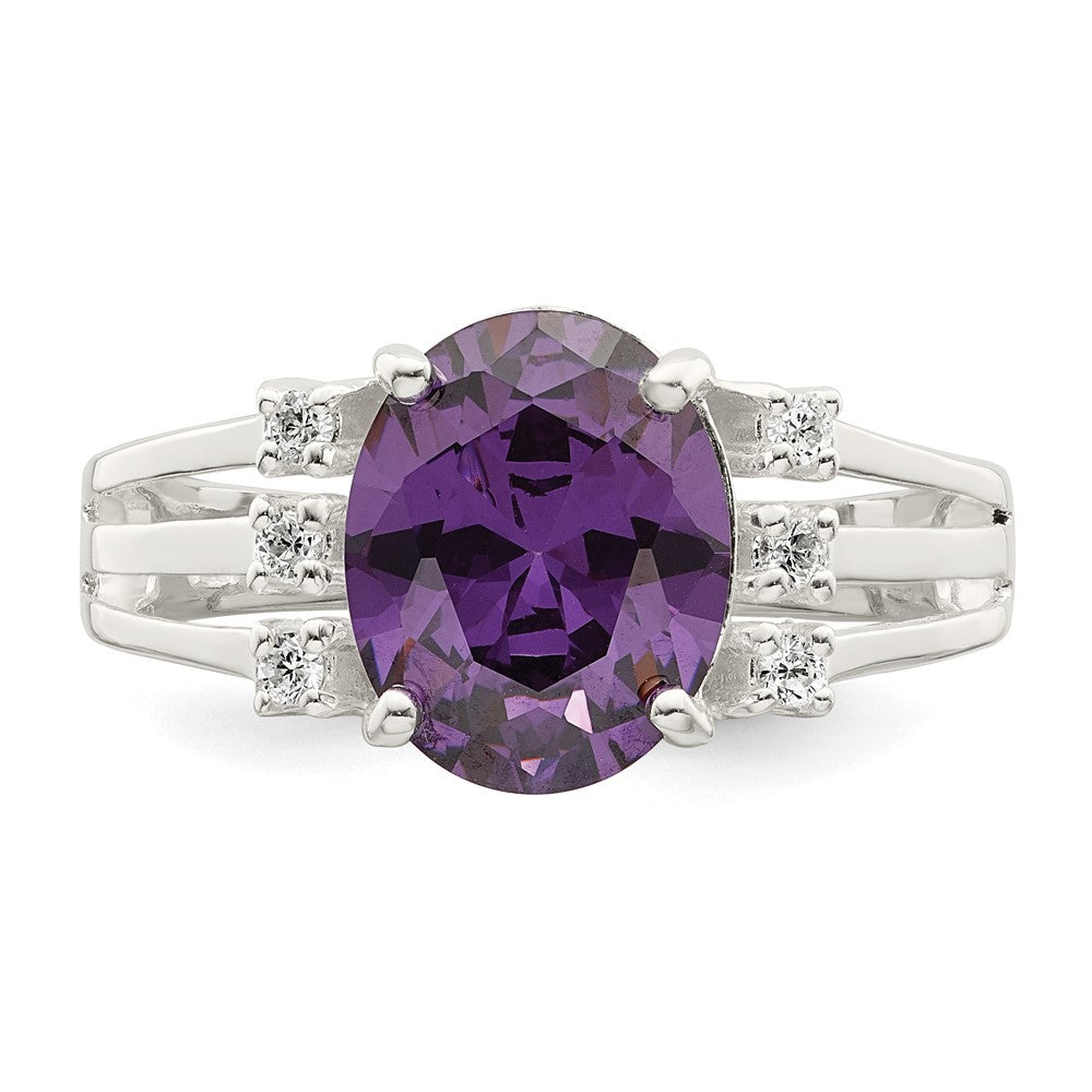 Sterling Silver Purple/Clear Cz Ring