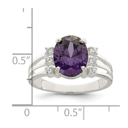 Sterling Silver Purple/Clear Cz Ring