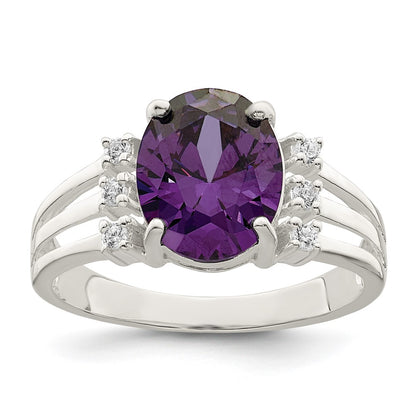 Sterling Silver Purple/Clear Cz Ring