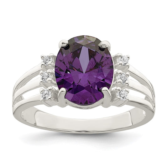 Sterling Silver Purple/Clear Cz Ring