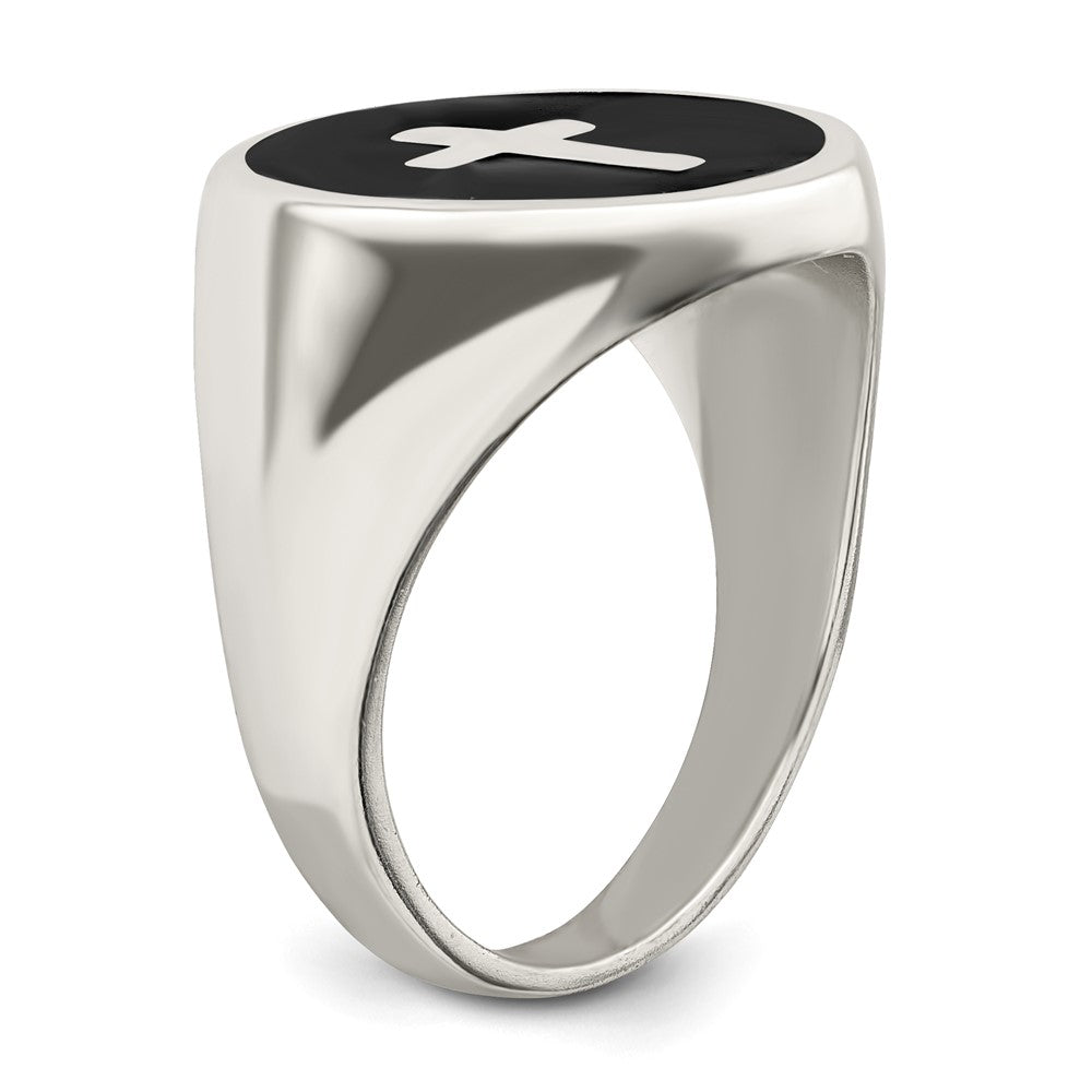 Sterling Silver Rhodium Plated Enameled Cross Ring