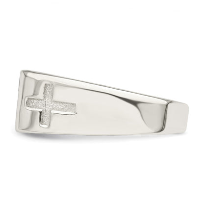 Sterling Silver Rhodium Plated Enameled Cross Ring