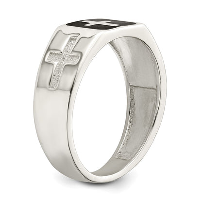 Sterling Silver Rhodium Plated Enameled Cross Ring