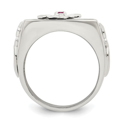 Sterling Silver .03Ruby/Black Agate Fleur De Lis Ring