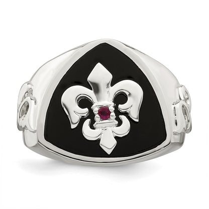 Sterling Silver .03Ruby/Black Agate Fleur De Lis Ring