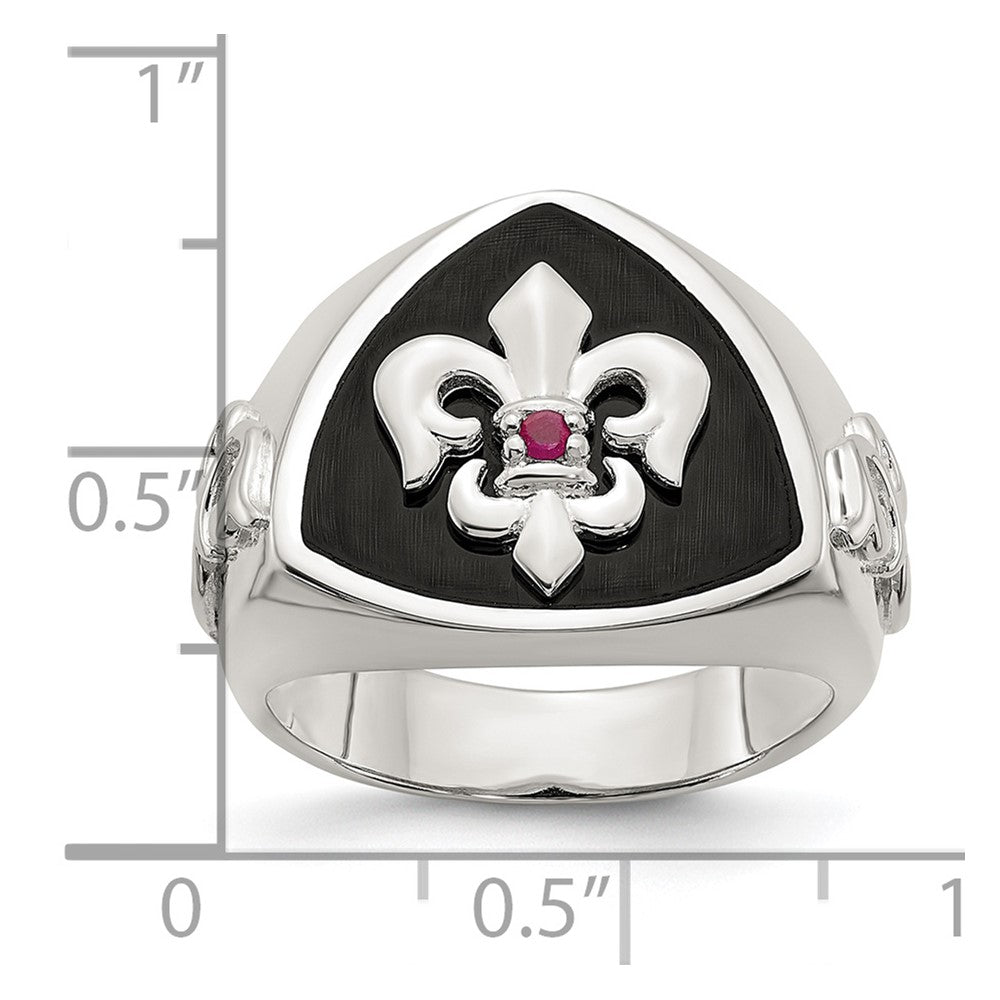 Sterling Silver .03Ruby/Black Agate Fleur De Lis Ring