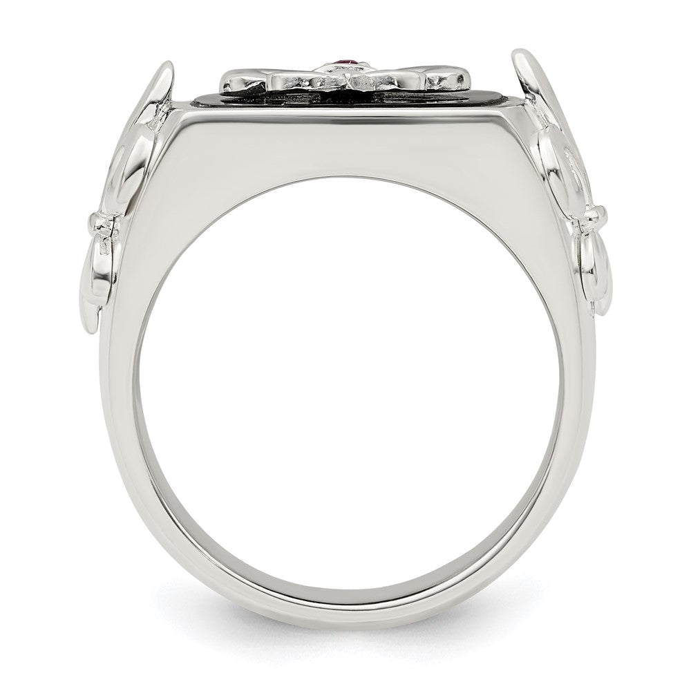 Sterling Silver .03Ruby/Black Agate Fleur De Lis Ring