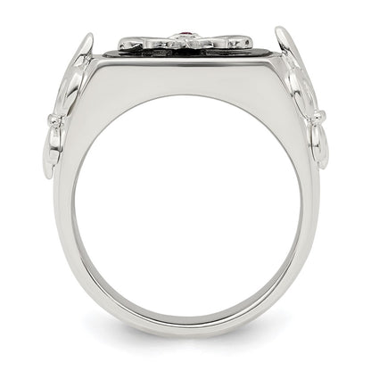 Sterling Silver .03Ruby/Black Agate Fleur De Lis Ring