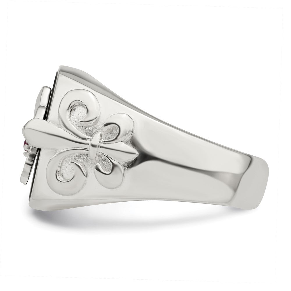 Sterling Silver .03Ruby/Black Agate Fleur De Lis Ring