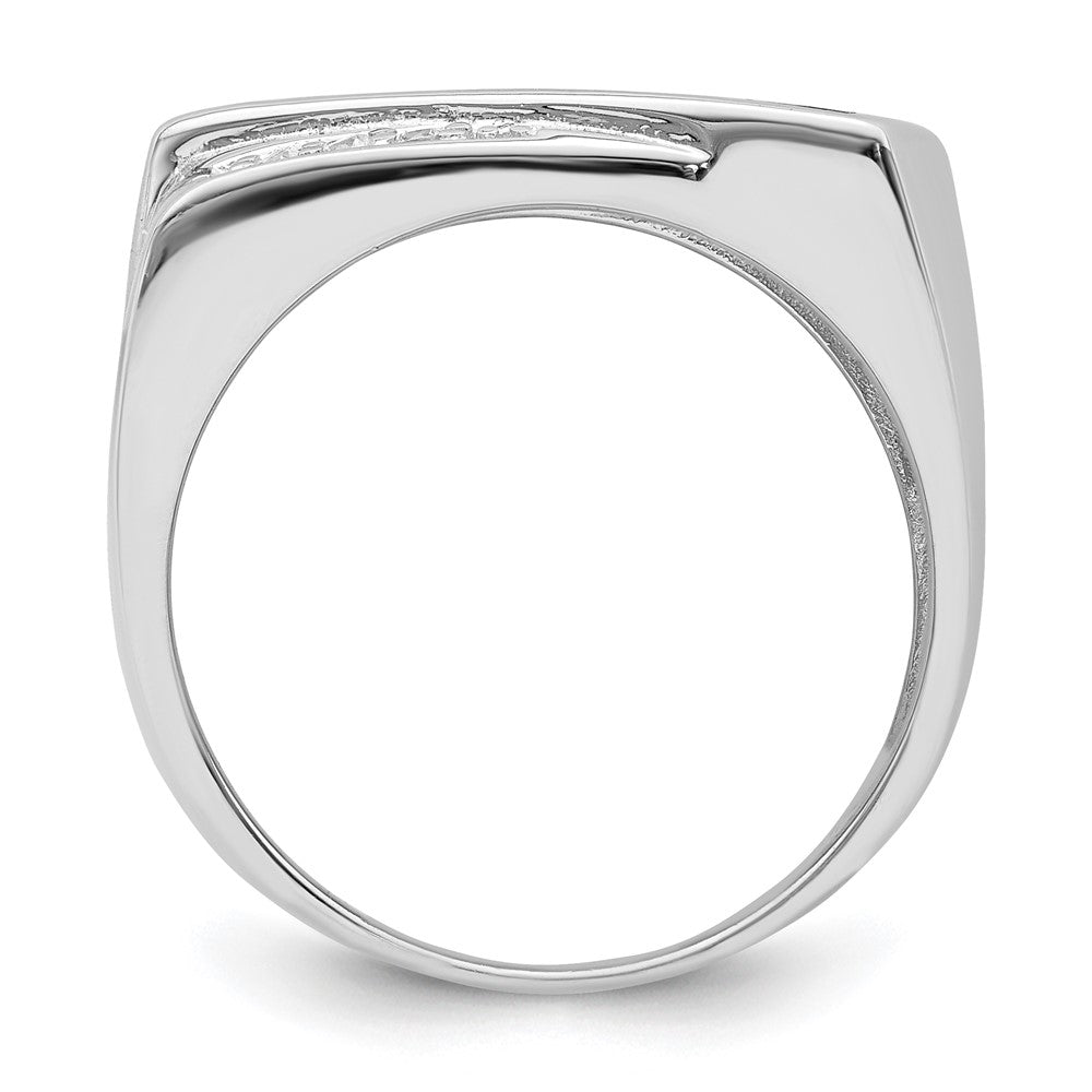 Sterling Silver Rhodium Plated Cz & Onyx Ring