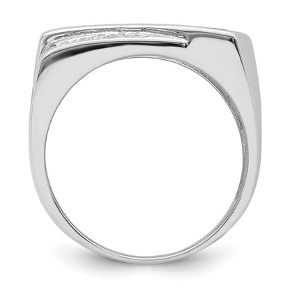 Sterling Silver Rhodium Plated Cz & Onyx Ring