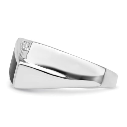 Sterling Silver Rhodium Plated Cz & Onyx Ring