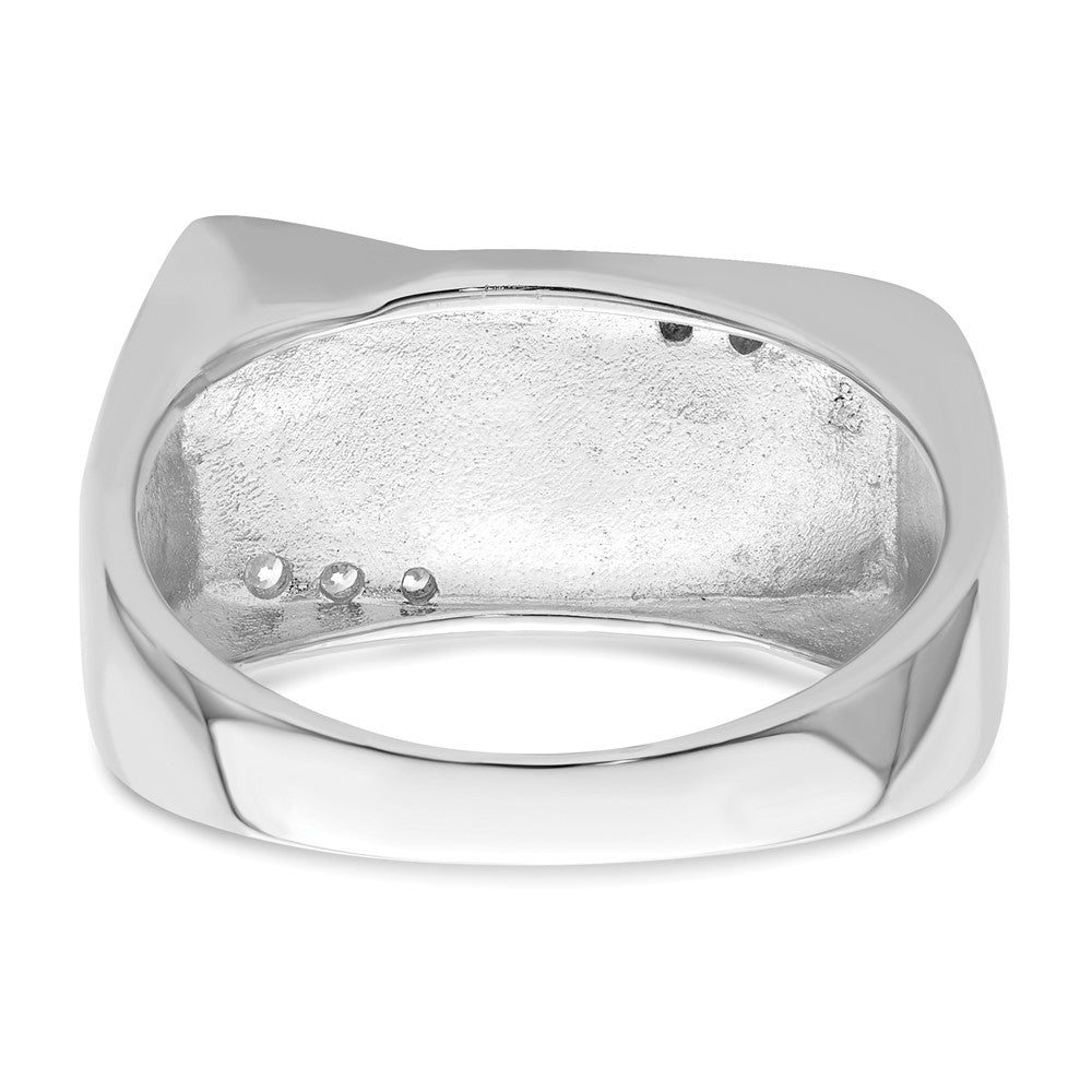 Sterling Silver Rhodium Plated Cz & Onyx Ring