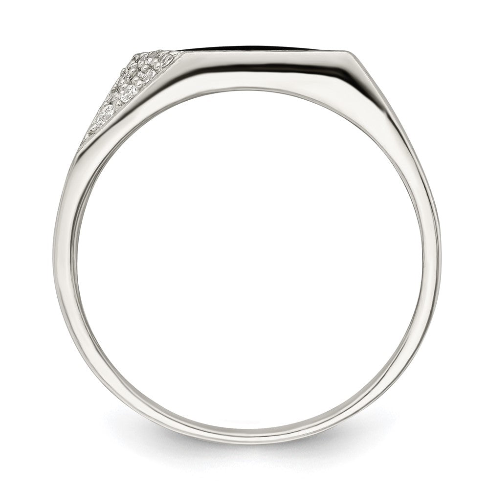 Sterling Silver Black Enameled And Cz Mens Ring