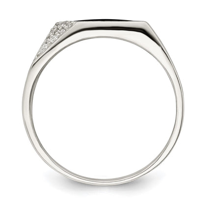 Sterling Silver Black Enameled And Cz Mens Ring