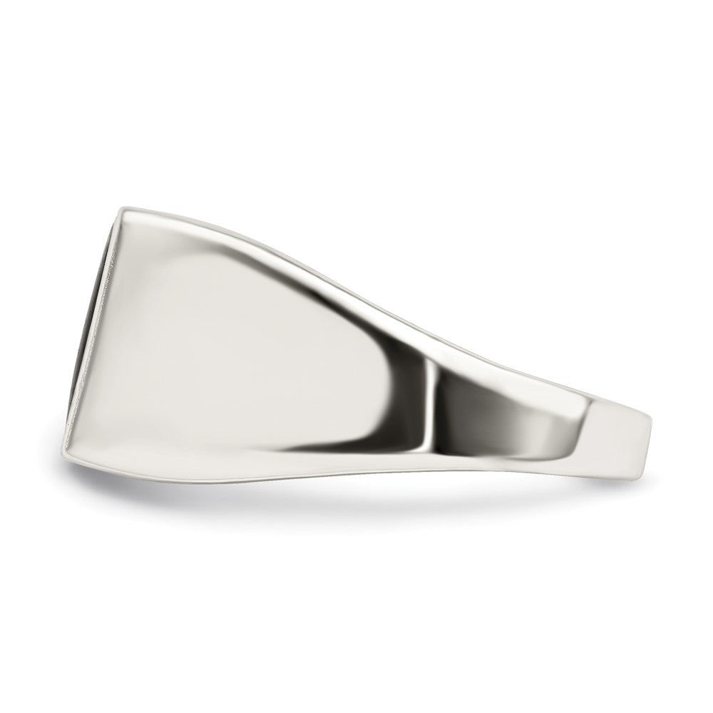 Sterling Silver Black Enameled And Cz Mens Ring