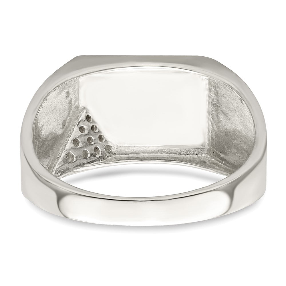 Sterling Silver Black Enameled And Cz Mens Ring