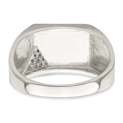 Sterling Silver Black Enameled And Cz Mens Ring