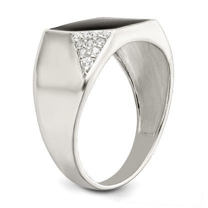 Sterling Silver Black Enameled And Cz Mens Ring
