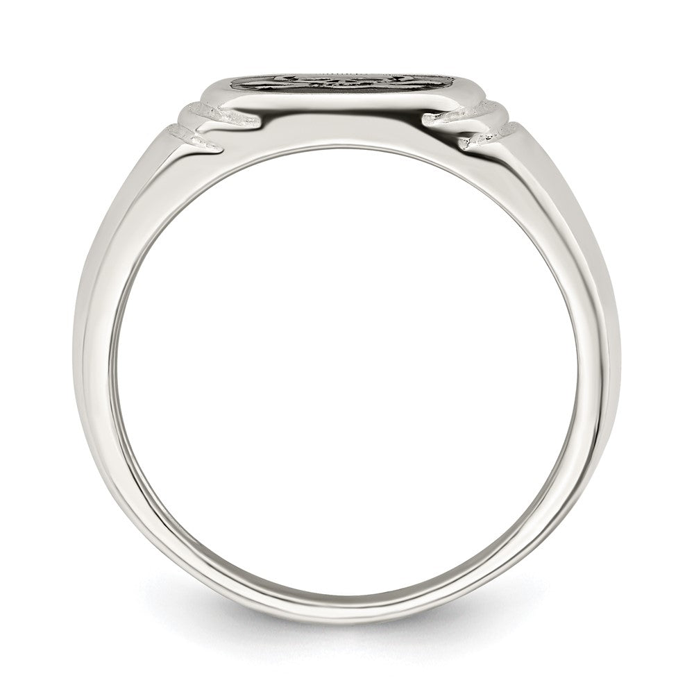 Sterling Silver Black Enameled Mens Skull And Crossbones Ring