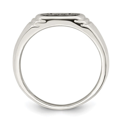 Sterling Silver Black Enameled Mens Skull And Crossbones Ring