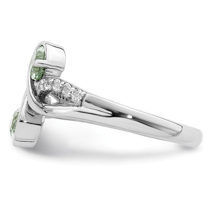 Sterling Silver Ss Rhod Plated .6T.W. Green Quartz & White Topaz Swirl Ring