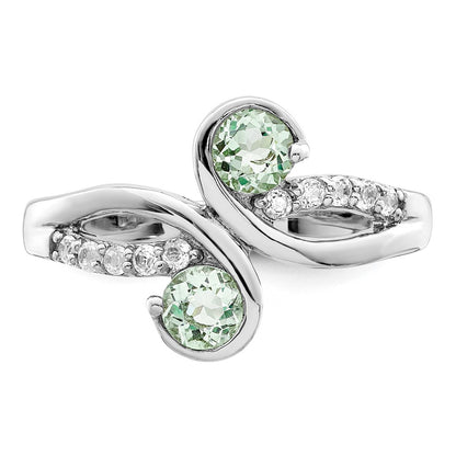 Sterling Silver Ss Rhod Plated .6T.W. Green Quartz & White Topaz Swirl Ring