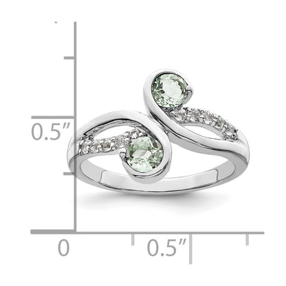 Sterling Silver Ss Rhod Plated .6T.W. Green Quartz & White Topaz Swirl Ring