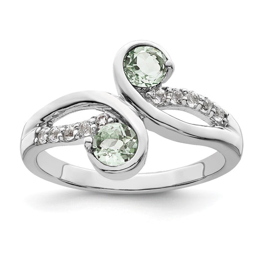 Sterling Silver Ss Rhod Plated .6T.W. Green Quartz & White Topaz Swirl Ring