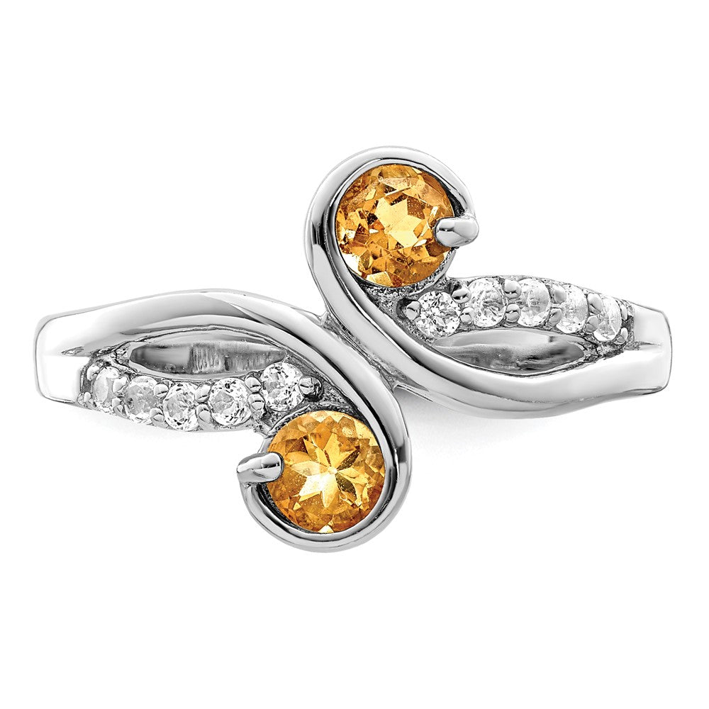 Sterling Silver Rhod Plated .60T.W. Citrine & White Topaz Swirl Ring