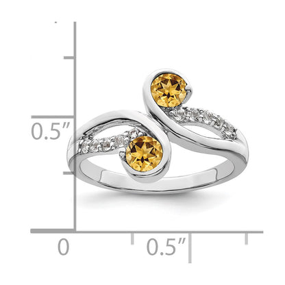 Sterling Silver Rhod Plated .60T.W. Citrine & White Topaz Swirl Ring