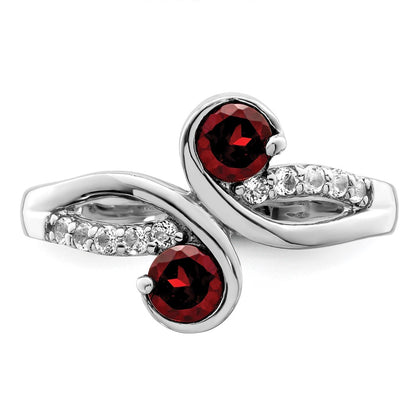 Sterling Silver Rhod Plated .8T.W. Garnet & White Topaz Swirl Ring
