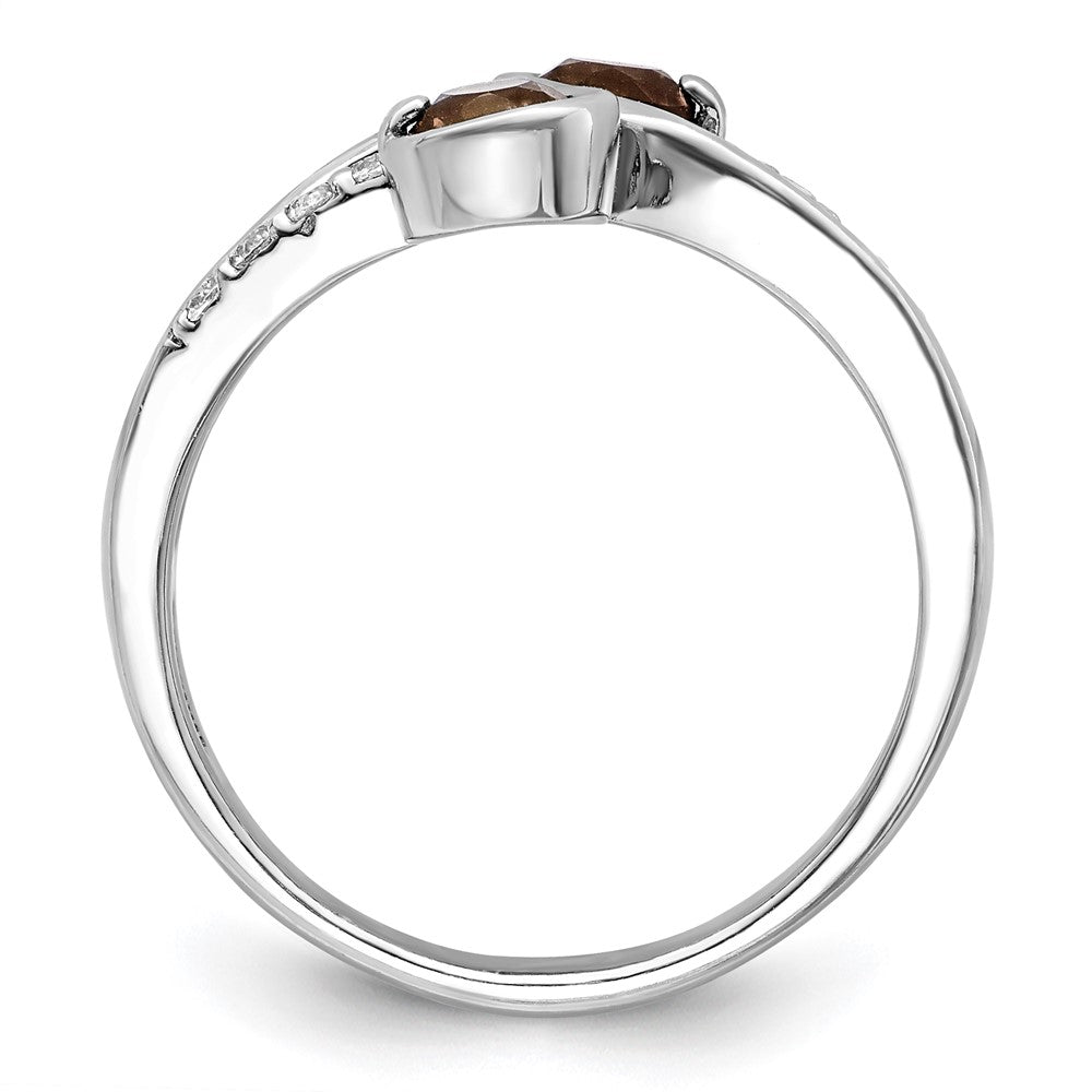 Sterling Silver Ss Rhod Plated .6T.W. Smoky Quartz & White Topaz Swirl Ring