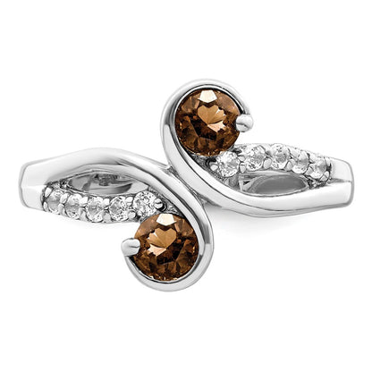Sterling Silver Ss Rhod Plated .6T.W. Smoky Quartz & White Topaz Swirl Ring