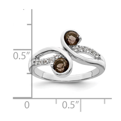 Sterling Silver Ss Rhod Plated .6T.W. Smoky Quartz & White Topaz Swirl Ring