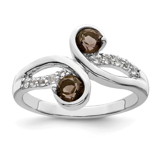 Sterling Silver Ss Rhod Plated .6T.W. Smoky Quartz & White Topaz Swirl Ring