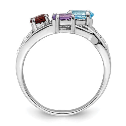 Sterling Silver Rh Plated 1.15T.W. Bt/Am/Ga/Wt Oval Ring