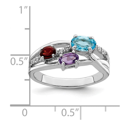 Sterling Silver Rh Plated 1.15T.W. Bt/Am/Ga/Wt Oval Ring