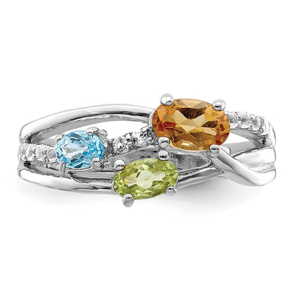 Sterling Silver Rh Plated 1.09T.W. Ci/Pe/Lsbt/Wt Ring