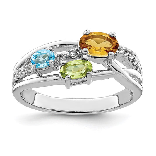 Sterling Silver Rh Plated 1.09T.W. Ci/Pe/Lsbt/Wt Ring