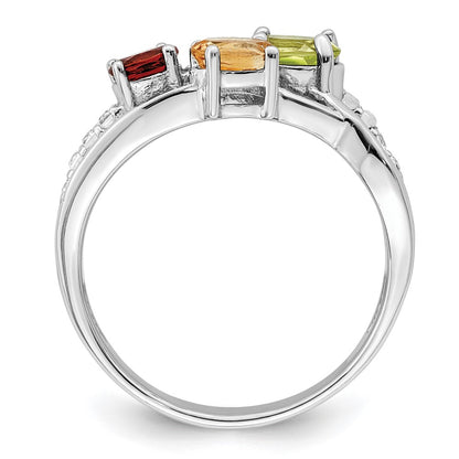 Sterling Silver Rh Plated 1.08T.W. Pe/Ci/Ga/Wt Ring