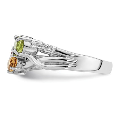 Sterling Silver Rh Plated 1.08T.W. Pe/Ci/Ga/Wt Ring