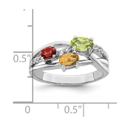 Sterling Silver Rh Plated 1.08T.W. Pe/Ci/Ga/Wt Ring