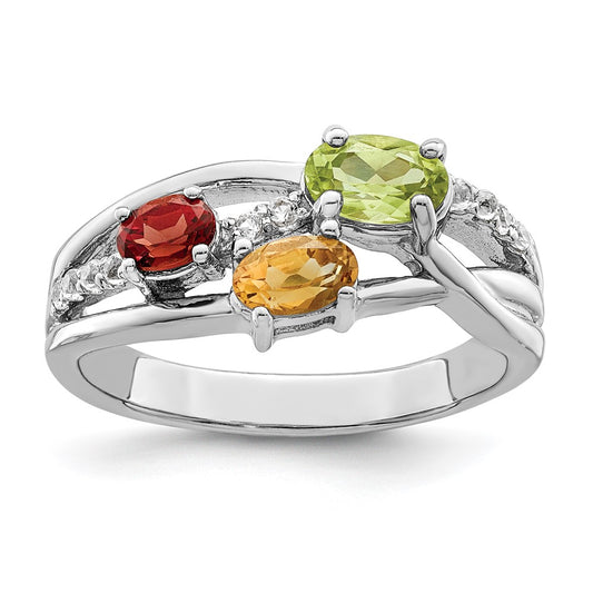 Sterling Silver Rh Plated 1.08T.W. Pe/Ci/Ga/Wt Ring