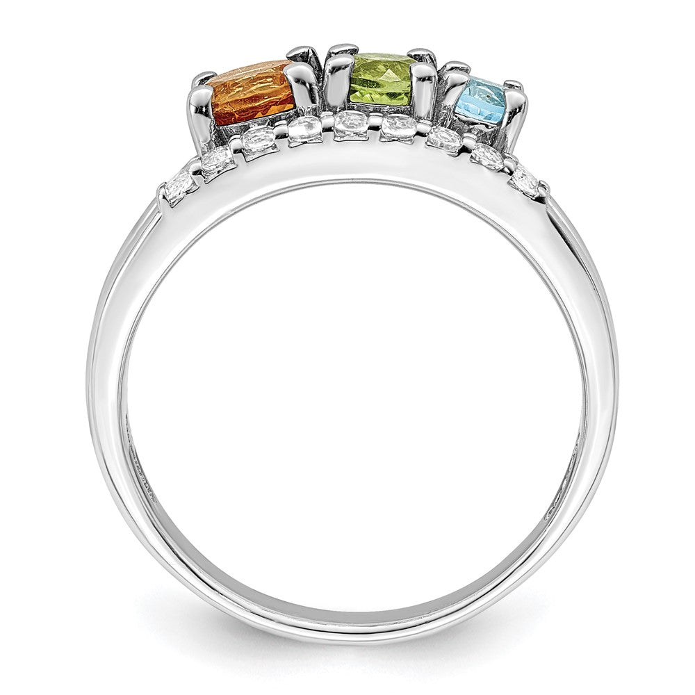 Sterling Silver Rh Plated .95T.W. Ci/Pe/Bt/Wt Circle Bypass Ring