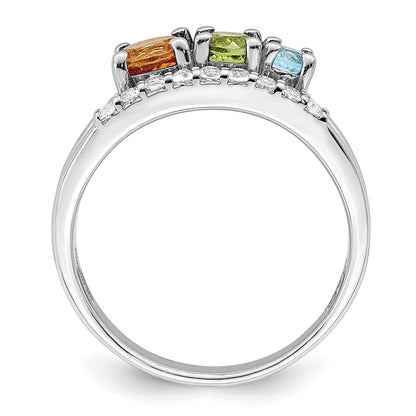 Sterling Silver Rh Plated .95T.W. Ci/Pe/Bt/Wt Circle Bypass Ring