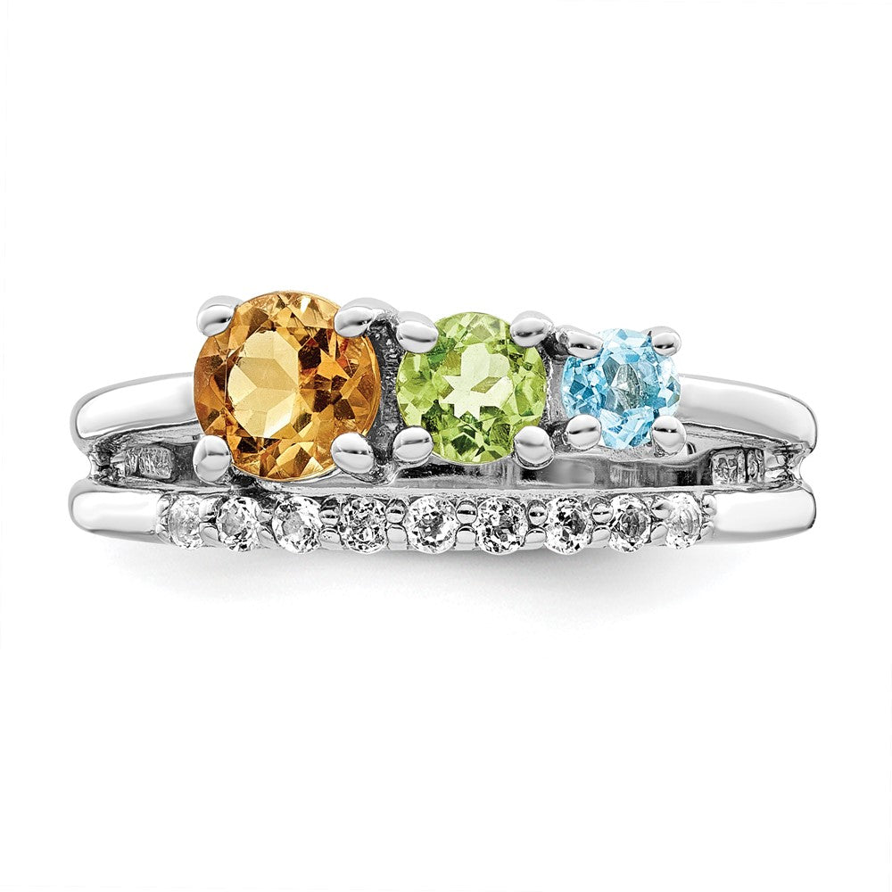 Sterling Silver Rh Plated .95T.W. Ci/Pe/Bt/Wt Circle Bypass Ring