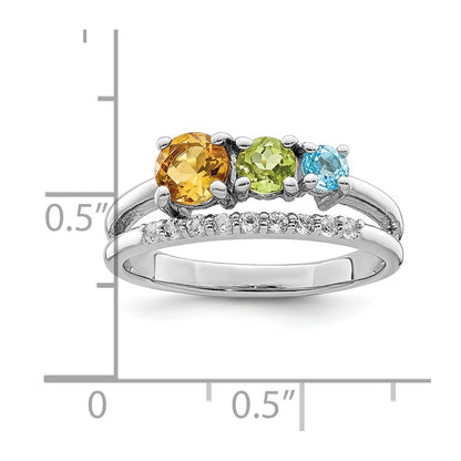 Sterling Silver Rh Plated .95T.W. Ci/Pe/Bt/Wt Circle Bypass Ring