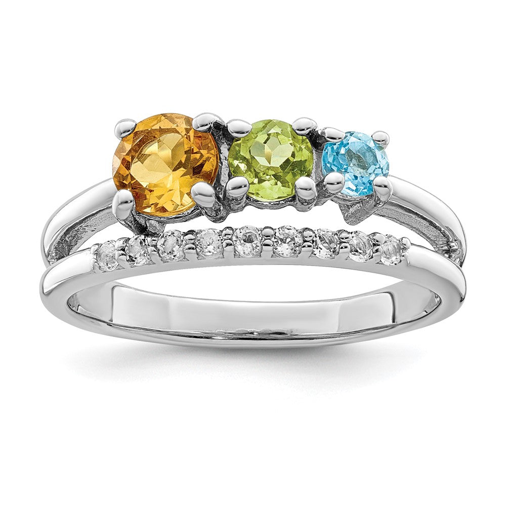 Sterling Silver Rh Plated .95T.W. Ci/Pe/Bt/Wt Circle Bypass Ring