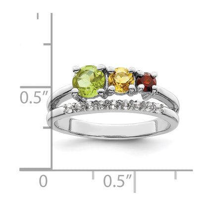 Sterling Silver Rh Plated 1.02T.W. Pe/Ci/Ga/Wt Bypass Ring